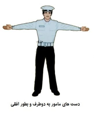 بلند کردن دست پلیس به صورت دو طرف و افقی