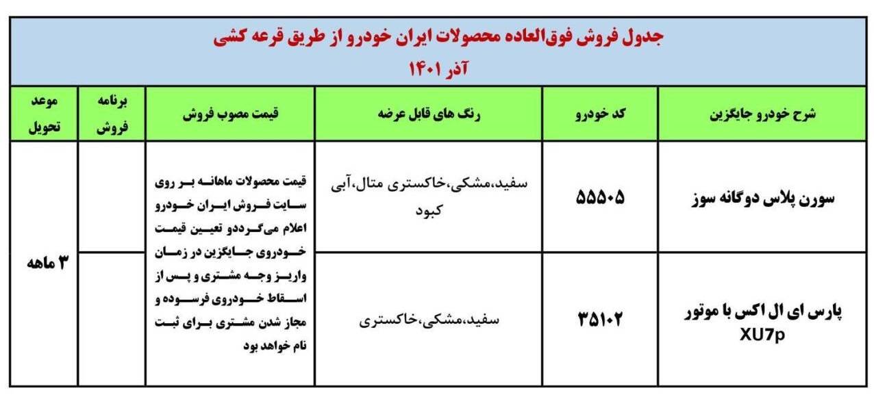 طرح جدید ایران خودرو 26 اذر 1401